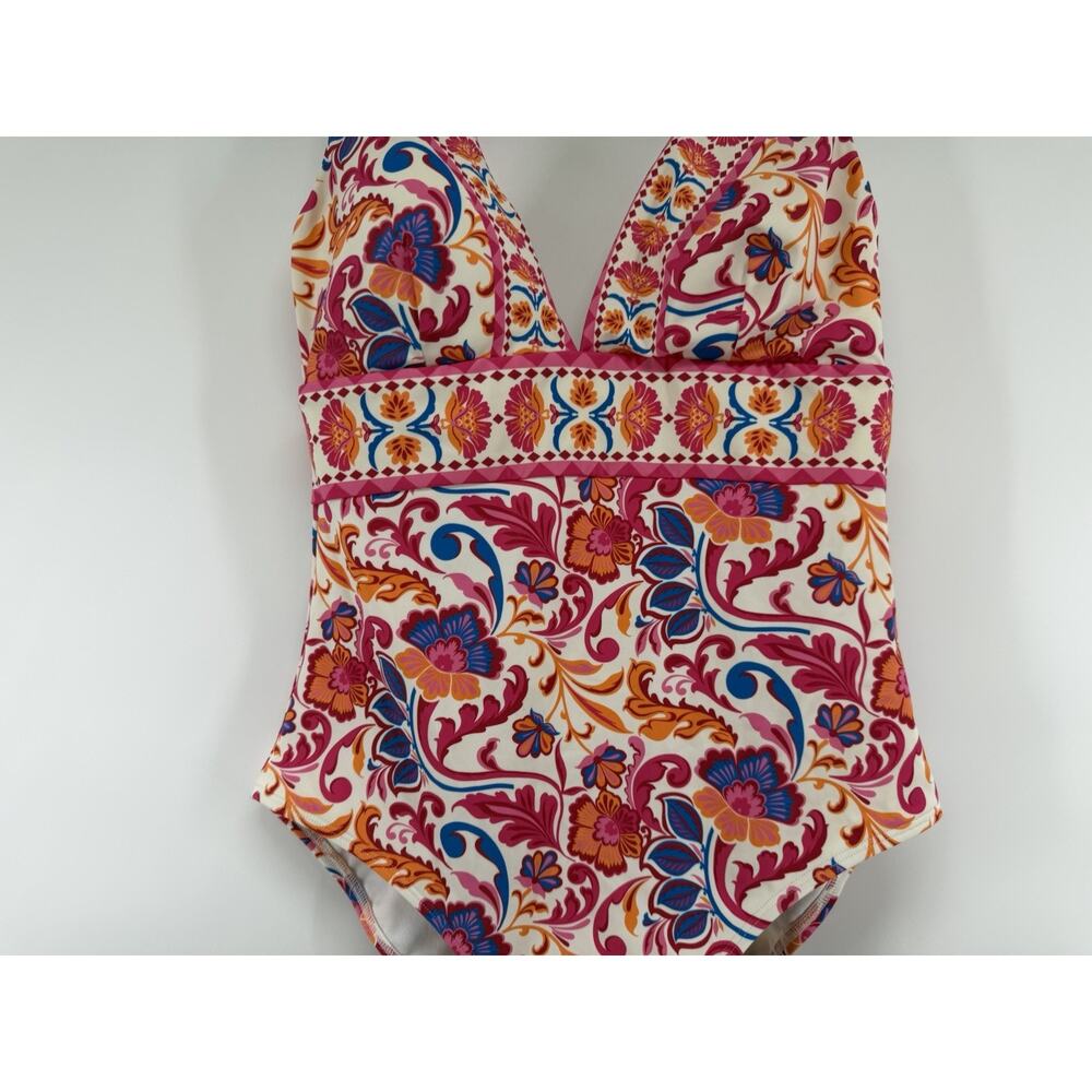 Boden Porto V-neck Swimsuit Pink Power, Flourishing Meadow Women’s Size 8R NWOT - Picture 3 of 8